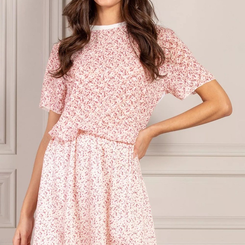 Senlis Pink Country Floral Crew Neck Tee